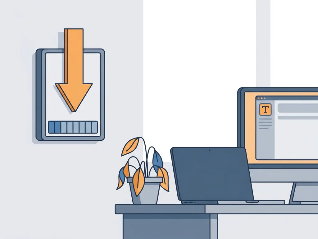 Adoptiebarometer met dalende pijl naast een slapende laptop en ongebruikte Teams-interface, verwelkte plant als metafoor voor lage digitale adoptie.